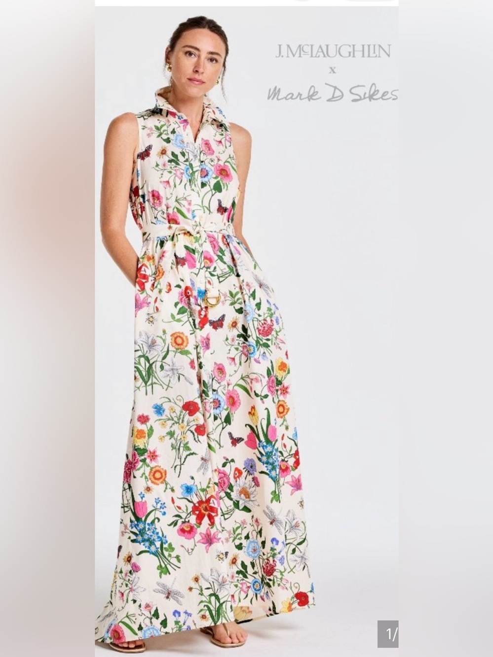 I McKaughlin Audrey Dress in Dragonfly Garden- by Mark D. Sykes-  gold buckle